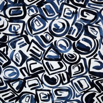 Hilco Viskosejersey Grafika weiß blau schwarz - Reststück 90 cm